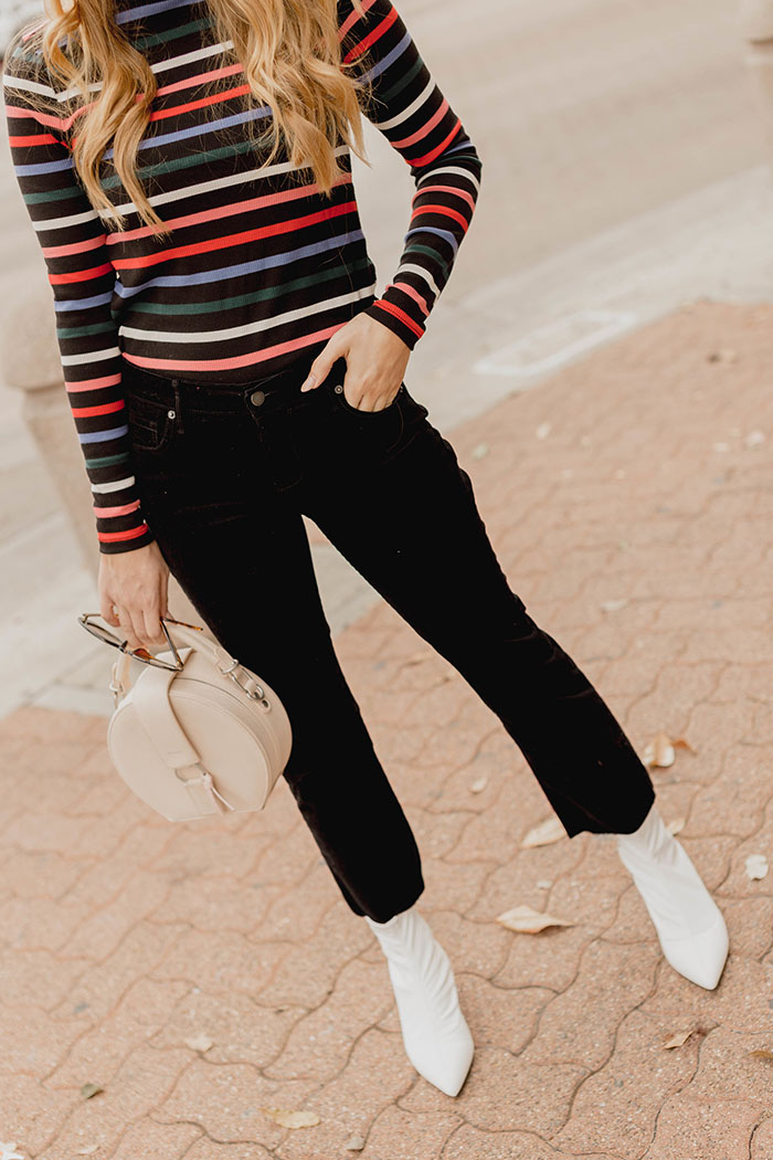 3 fall trends you need, affordable fall fashion trends, fall fashion trends 2017, how to style a striped turtleneck, how to style cropped flares, cropped flare jeans, how to style white booties, old navy, veggani ace handbag, retro tortoise sunglasses, Hannah Hagler, Hannah champagne lifestyle, champagne lifestyle, champagne lifestyle blog, fashion blogger, affordable fashion blogger, budget friendly fashion blog, budget friendly fashion blogger, beauty blogger, youtuber, female youtuber, interior designer, affordable fashion, chic fashion ideas, fashion inspiration, vegan fashion, vegan fashion bloggers, vegan fashion, cruelty free fashion, cruelty free, vegan handbag, vegan designer handbag, veggani ace blush pink, round pink vegan handbag, paige printed dress, off the shoulder printed dress, floral dress, public desire pearl sandals, pearl embellished, vegan fashion, sustainable fashion, cruelty-free fashion