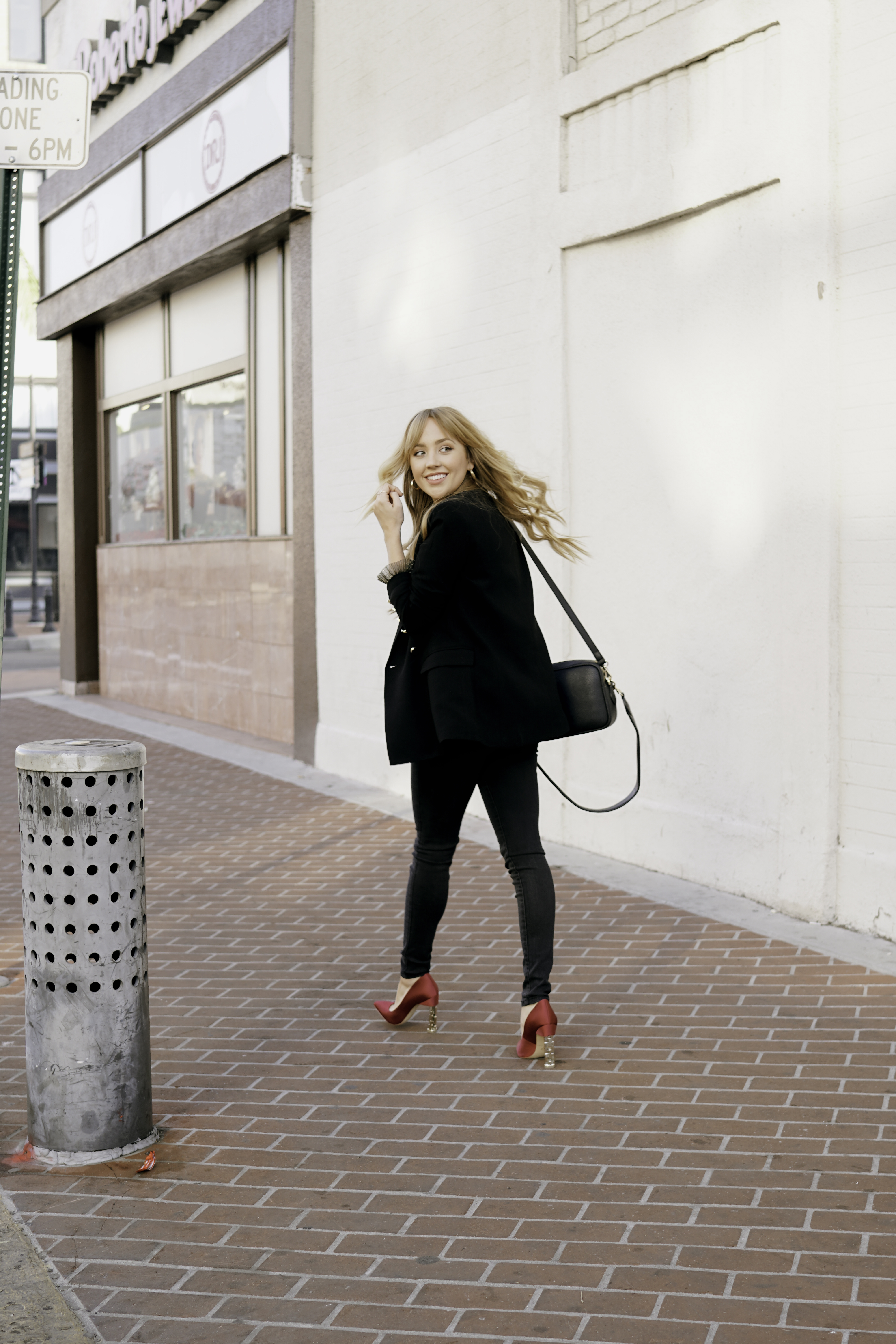 feeling fancy, red vegan pumps, vegan fashion, designer vegan handbag, angela roi grace crossboyd, katy perry shoes, katy perry collection, black blazer, how to style a black blazer, date night outfit ideas